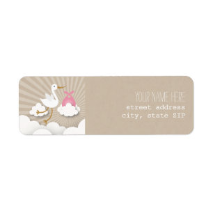 Storch-Babyparty-Adressen-Etikett - Rosa