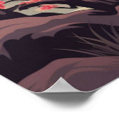 Storch bei Sonnenaufgang am See und Sakura-Bäume Poster (Ecke)