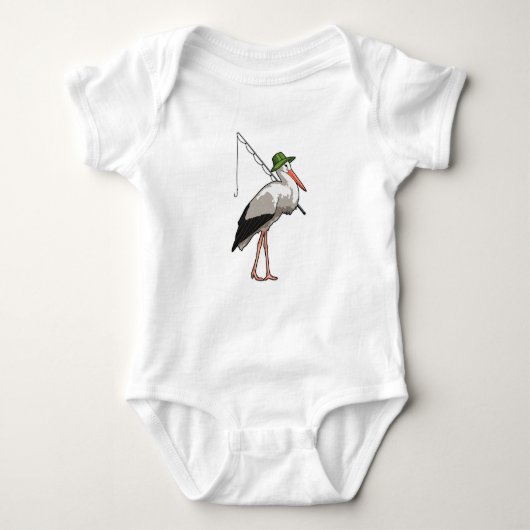 Storch beim Angeln mit Angelrute Baby Strampler (Vorderseite)
