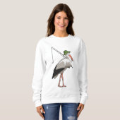 Storch beim Angeln mit Angelrute Sweatshirt (Vorne ganz)