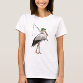 Storch beim Angeln mit Angelrute T-Shirt (Vorderseite)