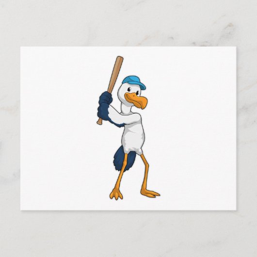 Storch beim Baseball mit Baseballschläger Postkarte (Vorderseite)