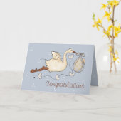 Storch Carry Baby Boy Grußkarte Karte (Gelbe Blume)