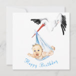 Storch Carry Baby Funny Birthday Card<br><div class="desc">Happy Birthday Cards mit Stork Carry Baby - Cartoon Zeichnend süße Niedliche Spaß Kollektion von MIGNED - Fügen Sie Ihren eigenen Text / Name</div>