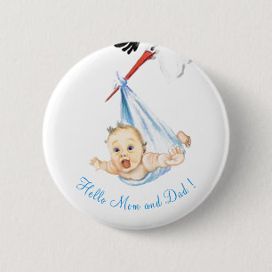 Storch Carry Baby - Zeichnend Cartoon - Sweet Funn Button
