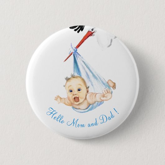 Storch Carry Baby - Zeichnend Cartoon - Sweet Funn Button (Vorderseite)