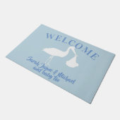 Storch Delivery Baby Blue Begrüßungsfamilie Doorma Fußmatte (Schrägansicht)