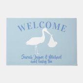 Storch Delivery Baby Blue Begrüßungsfamilie Doorma Fußmatte (Vorderseite)