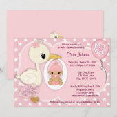 Storch Delivery Baby Dusche Einladung GIRL PINK 1B (Vorne/Hinten)