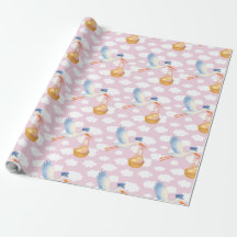 Storch Delivery Baby Girl Wrapping Paper Niedlich 