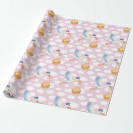 Storch Delivery Baby Girl Wrapping Paper Niedlich Geschenkpapier