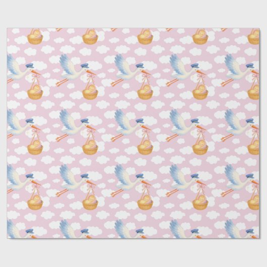 Storch Delivery Baby Girl Wrapping Paper Niedlich Geschenkpapier (Flach)