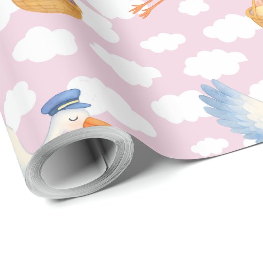 Storch Delivery Baby Girl Wrapping Paper Niedlich Geschenkpapier (Rolleneckpunkt)