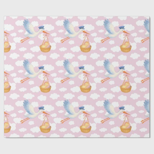 Storch Delivery Baby Girl Wrapping Paper Niedlich Geschenkpapier (Flach)