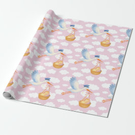 Storch Delivery Baby Girl Wrapping Paper Niedlich Geschenkpapier