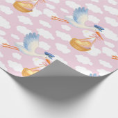 Storch Delivery Baby Girl Wrapping Paper Niedlich Geschenkpapier (Ecke)