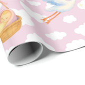 Storch Delivery Baby Girl Wrapping Paper Niedlich Geschenkpapier (Rolleneckpunkt)