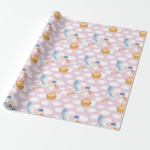 Storch Delivery Baby Girl Wrapping Paper Niedlich