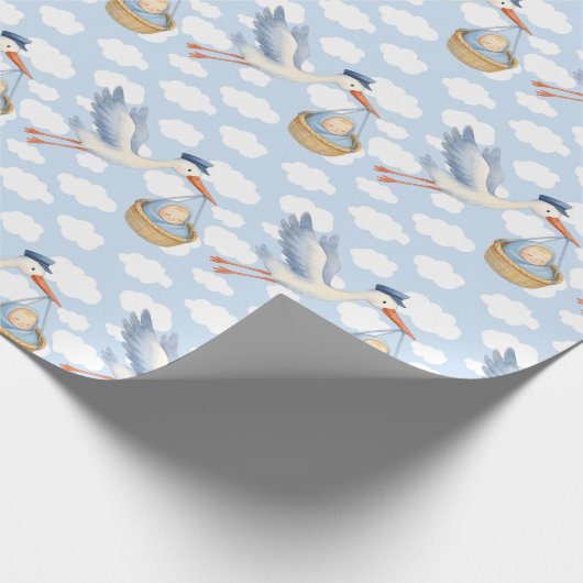 Storch Delivery Baby Wrapping Paper - Niedlich Blu Geschenkpapier (Ecke)