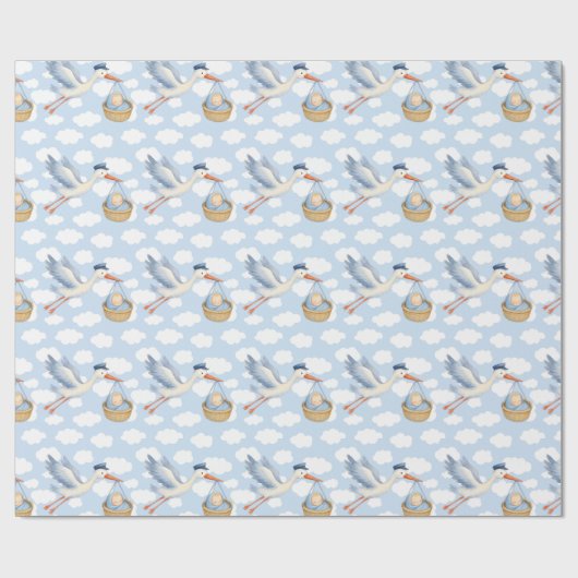 Storch Delivery Baby Wrapping Paper - Niedlich Blu Geschenkpapier (Flach)