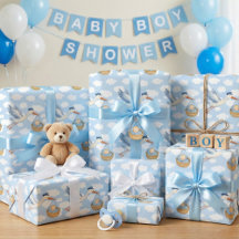 Storch Delivery Baby Wrapping Paper - Niedlich Blu