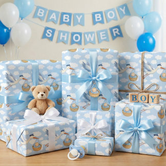 Storch Delivery Baby Wrapping Paper - Niedlich Blu Geschenkpapier Set