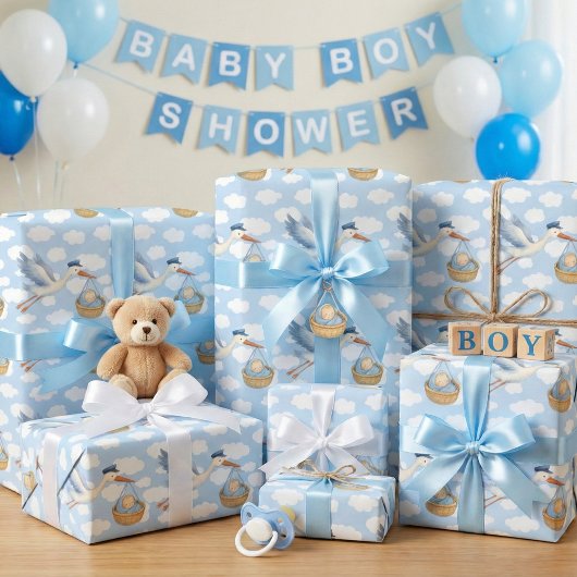 Storch Delivery Baby Wrapping Paper - Niedlich Blu Geschenkpapier Set