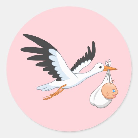 Storch, der ein Baby-Bundle pink trägt Runder Aufkleber (Vorderseite)