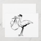 Storch, der ein Baby-Einladungen hält Einladung (Vorne/Hinten)