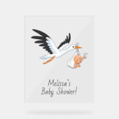 Storch, der ein Baby mit Selfie-Baby-Dusche trägt Acrylschild (Vorderseite)