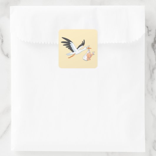 Storch, der ein Baby trägt, das First Selfie Yello Quadratischer Aufkleber (Tasche)