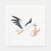 Storch, der ein Baby trägt, das sich selbst ernähr Serviette (Vorderseite)