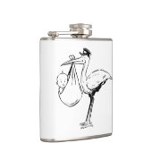 Storch, der eine Baby-Flasche hält Flachmann (Rechts)