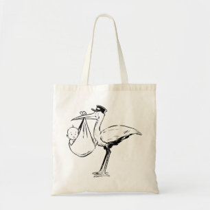 Storch, der eine Baby-Taschen-Tasche hält Tragetasche