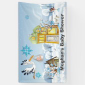 Storch, der im Winter Baby an Zuhause liefert Banner (Vertikal)
