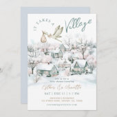 Storch es nimmt ein Village Winter Baby Dusche Einladung (Vorne/Hinten)