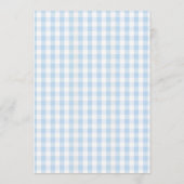 Storch Gingham Blau Junge Baby Shower Einladung (Rückseite)