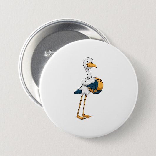 Storch im Bowling mit Bowlingball Button (Vorne & Hinten)