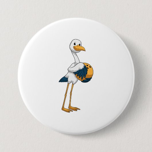 Storch im Bowling mit Bowlingball Button (Vorderseite)