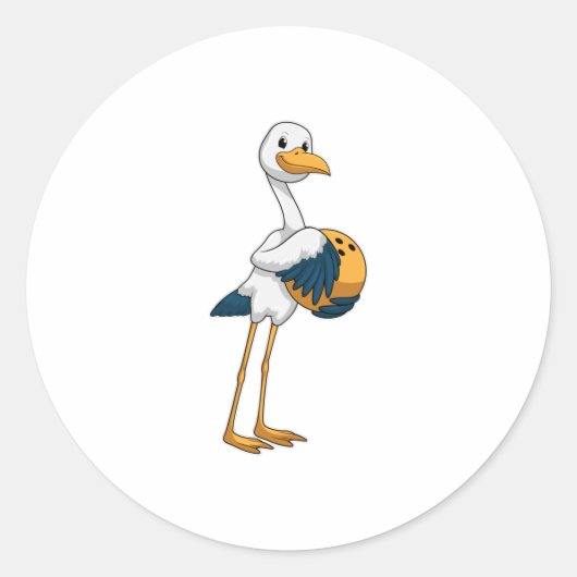 Storch im Bowling mit Bowlingball Runder Aufkleber (Vorderseite)
