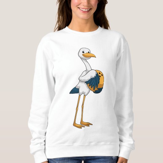 Storch im Bowling mit Bowlingball Sweatshirt (Vorderseite)
