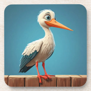 Storch im Cartoon-Stil mit leuchtenden Augen auf H Getränkeuntersetzer