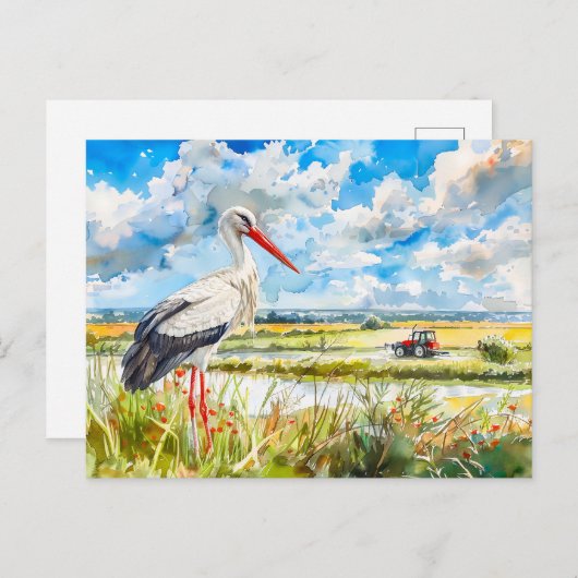 Storch im Sommer Felder Havelland Wasserfarbe Stil Postkarte (Vorne/Hinten)