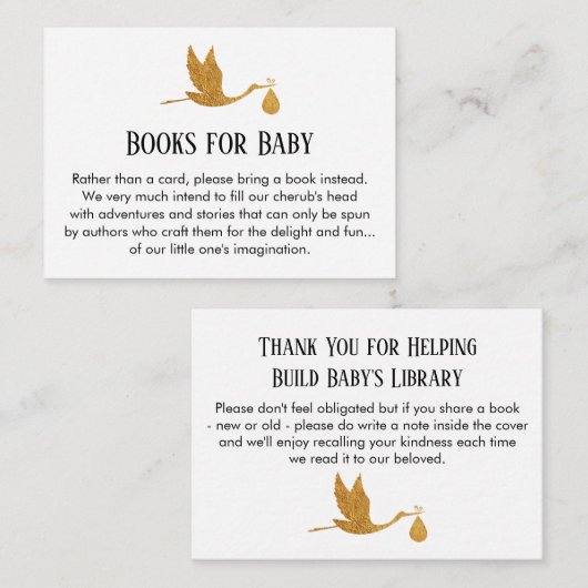 Storch in Imitats Gold Foil, Buchungsanfrage einfü Begleitkarte (Vorne/Hinten)