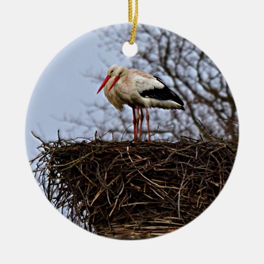 Storch in Nest Keramik Ornament (Vorne)