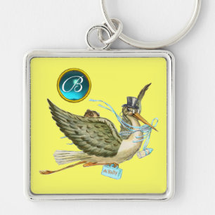 STORCH-JUNGE-BABY-SPRITZER BLAUE JUWEL-MONOGRAMM G SCHLÜSSELANHÄNGER