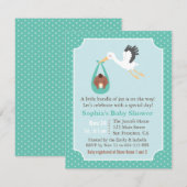 Storch liefert Afroamerikaner-Baby-Dusche Einladung (Vorne/Hinten)