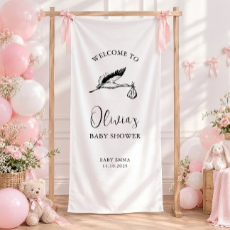 Storch Minimalist Schrift Baby Shower Willkommen Banner