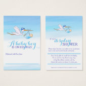 Storch mit Baby Boy Blue Duschkarten (Vorne & Hinten)