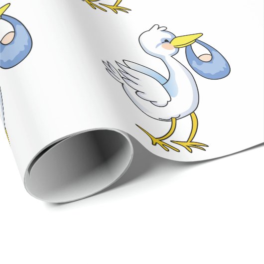 Storch mit Baby Boy Geschenkpapier (Rolleneckpunkt)